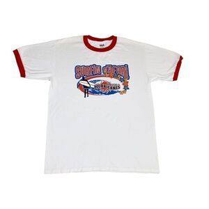 Vintage Surfin Safari Hurricanes T-Shirt Ringer Large Surf Ocean Beach Boys